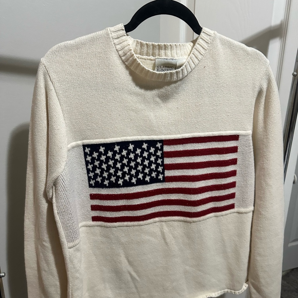 Classic Elements Cream Cotton American Flag Sweater